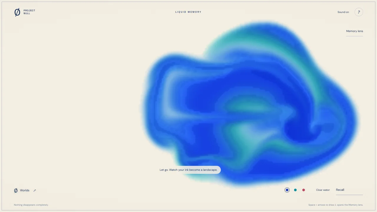 Blauwgroene inktstromen in de lichte vloeistof van Liquid Memory